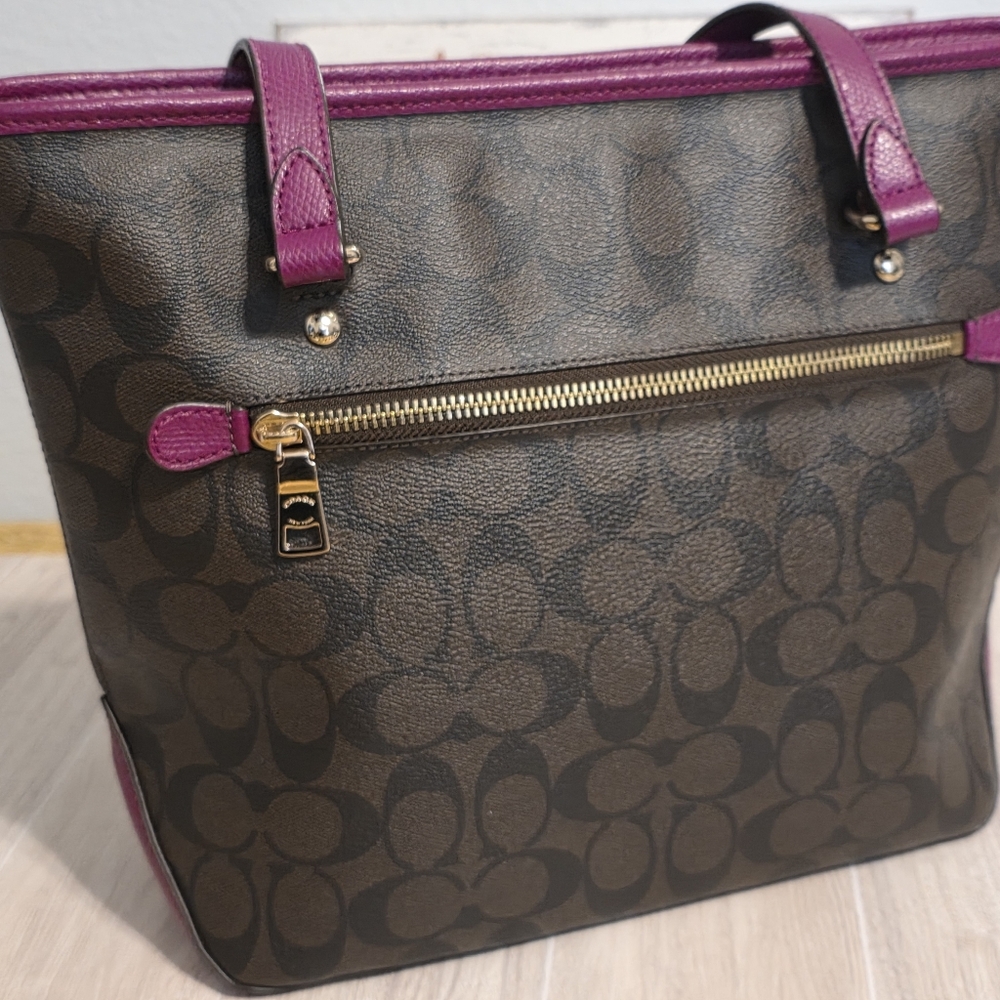Coach Signature Coach Brown & Fuchsia Tote Bag F34603 - Picture 6 of 10
